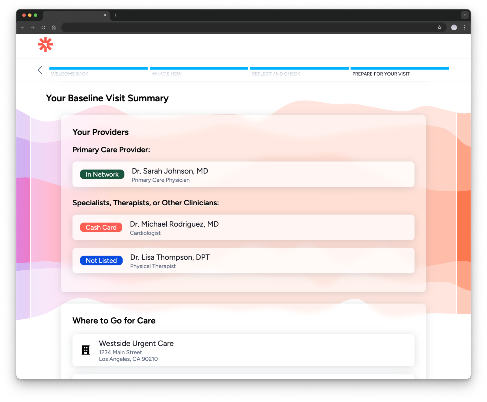 Self-guided Virtual Baseline Visit summary