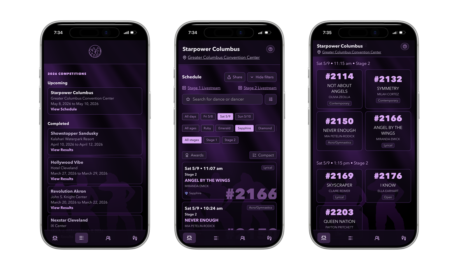 Screenshots of the refined dance schedule app