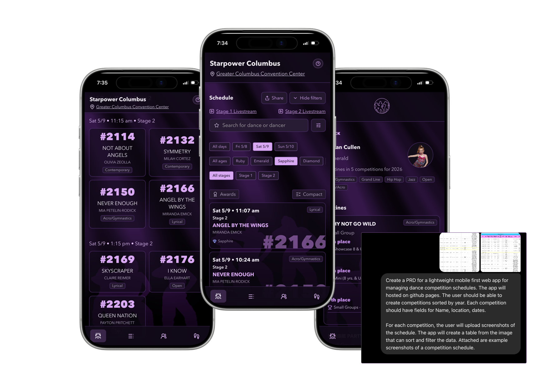 Stagewatch Mobile App screenshots