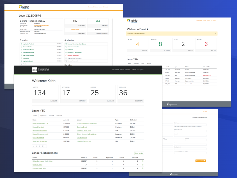Dashboard screen for the small business loan app